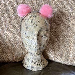 Handcrafted Pom Pom Headband pink on grey  - new!